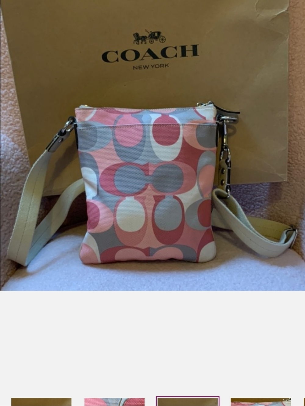 Coach Scarf Print Swingpack Rose Gray Crossbody Bag - Picture 3 of 11